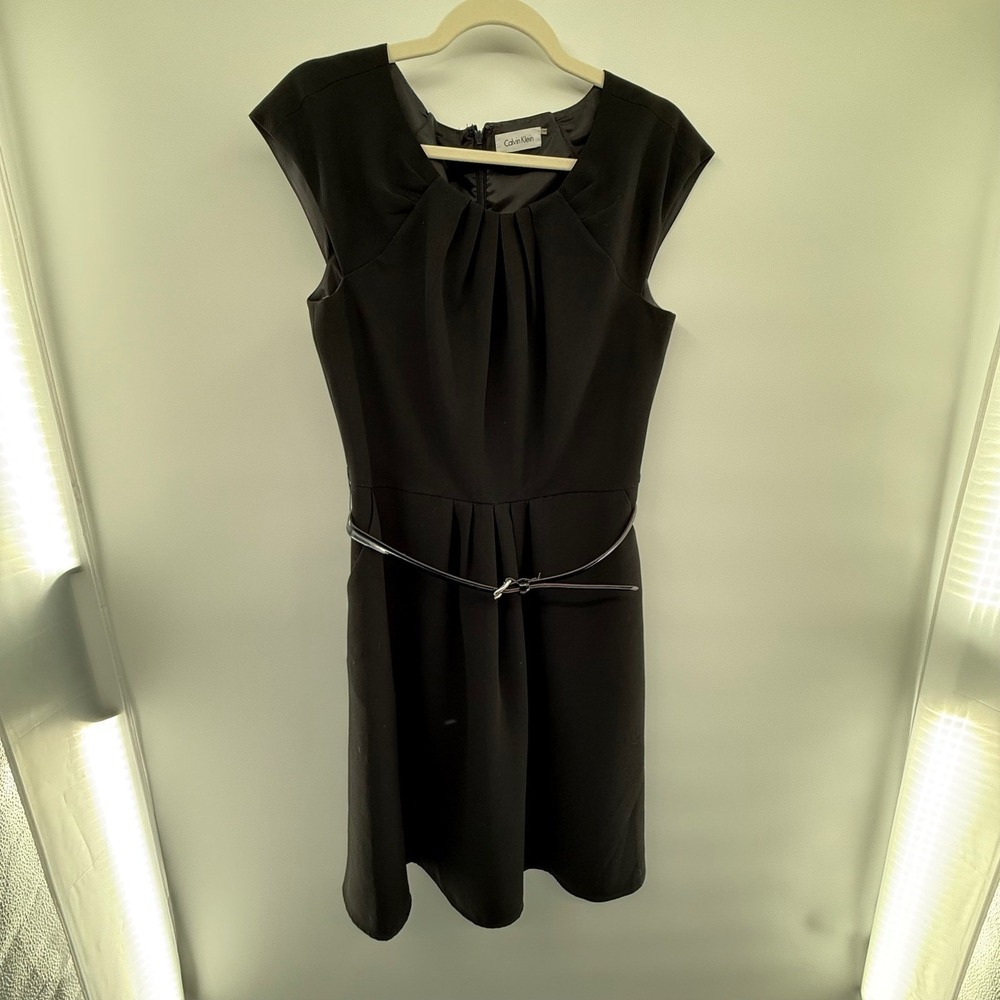 Calvin Klein Black Belted Sheath Dress Office Career Lined Classic Women's 10